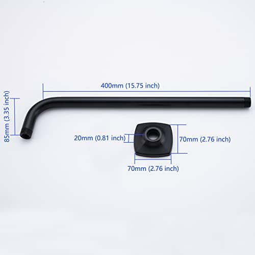 16 Inch Shower Arm with Flange Wall Mount L-Shape Stainless Steel Heavy Duty Rainfall Shower Head Pipe Replacement,Matte Black,SW-96018-16MB.