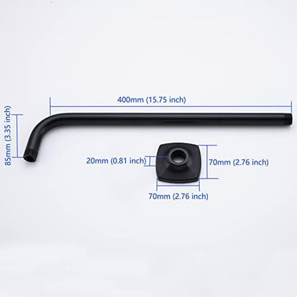 16 Inch Shower Arm with Flange Wall Mount L-Shape Stainless Steel Heavy Duty Rainfall Shower Head Pipe Replacement,Matte Black,SW-96018-16MB.