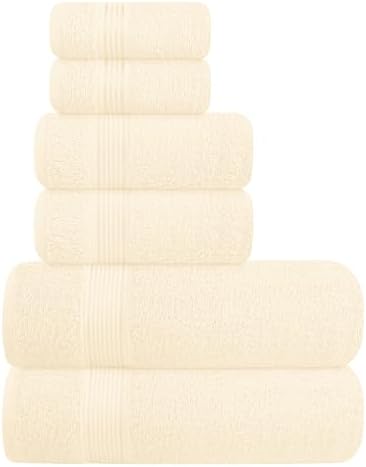Belizzi Home Ultra Soft 6 Pack Cotton Towel Set, Contains 2 Bath Towels 28x55 inch, 2 Hand Towels 16x24 inch & 2 Wash Coths 12x12 inch, Ideal for Everyday use, Compact & Lightweight - Ivory