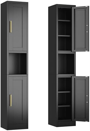 Ckzbx Tall Narrow Storage Cabinet 66.93" H Tall Bathroom Cabinets Metal Pantry Cabinet, 4 Adjustable Shelves for Kitchen, Home Office, Living Room, Dinning Room (12 inches Wide Black)