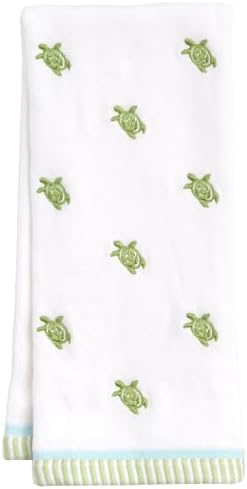 Ritz 2-Piece Cotton Velour Bathroom Hand Towel Set, Embroidered Sea Turtle Pattern, Soft Decorative Towels for Beach House, Coastal, or Spa Decor, 16” x 26”