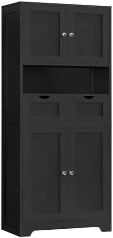 TEENFON Tall Bathroom Storage Cabinet with 4 Doors & 2 Adjustable Shelves