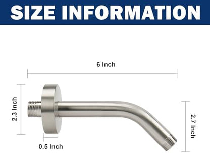 NearMoon Shower Arm with Flange, Made of 304 Stainless Steel Shower Extension Extender Pipe, Wall-Mounted for Fixed Bathroom Showerhead, Never Rust (6 Inch, Brushed Nickel)