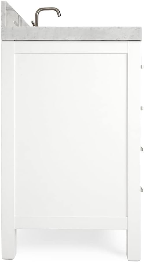 ARIEL Cambridge 36-inch Bathroom Vanity with Sink,Solid Wood, 2-inch Italian Carrara Marble Countertop, Single Rectangular Porcelain Sink, 2 Soft Closing Doors, 5 Dovetail Drawers, White