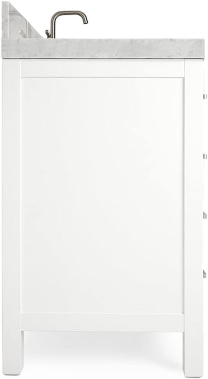 ARIEL Cambridge 36-inch Bathroom Vanity with Sink,Solid Wood, 2-inch Italian Carrara Marble Countertop, Single Rectangular Porcelain Sink, 2 Soft Closing Doors, 5 Dovetail Drawers, White