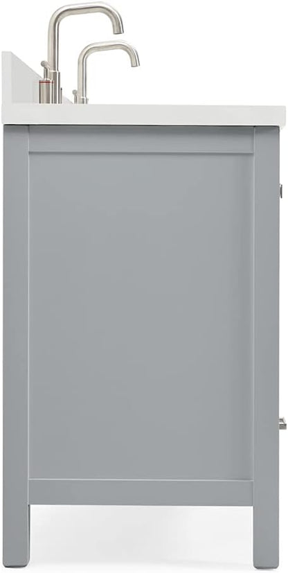 ARIEL Cambridge 60-inch Bathroom Vanity with Sink,Solid Wood, 1.5-inch Pure White Quartz Countertop & Backsplash, Double Rectangular Porcelain Sink, 4 Soft Closing Doors, 6 Dovetail Drawers, Grey
