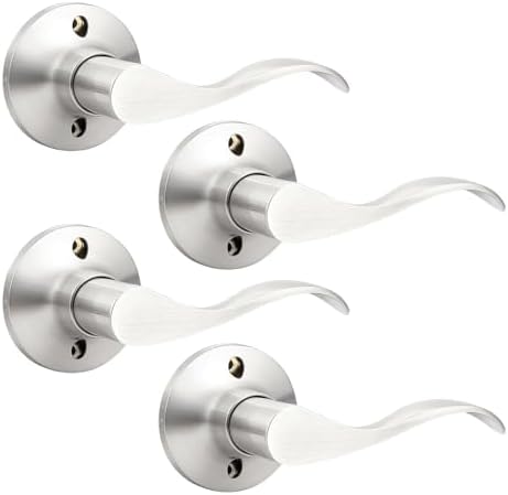 GOBEKOR 4 Pack Brushed Nickel Half Dummy Door Handle for Closet Keyless Interior Door Lever Wave Right Handed Single Dummy Handles