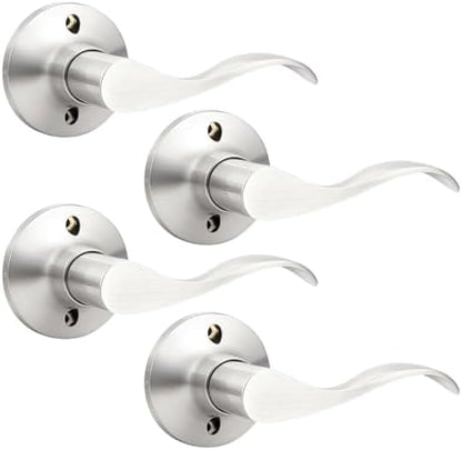 GOBEKOR 4 Pack Brushed Nickel Half Dummy Door Handle for Closet Keyless Interior Door Lever Wave Right Handed Single Dummy Handles
