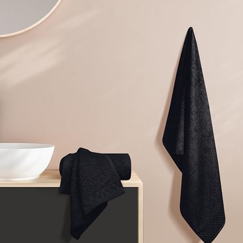MyOwn Ultra Soft 3 Pack Cotton Towel Set, Contains a Bath Towels 28x55 inch, a Hand Towels 16x24 inch & a Wash Coths 12x12 inch, Ideal Everyday use, Compact & Lightweight - Black
