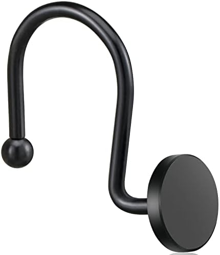 CHICTIE Black Shower Curtain Hooks, 12 Pieces, Metal, Shower Curtain Rings, Modern Decorative Design