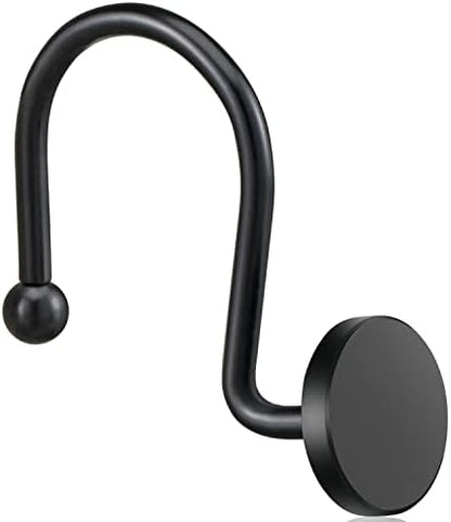 CHICTIE Black Shower Curtain Hooks, 12 Pieces, Metal, Shower Curtain Rings, Modern Decorative Design