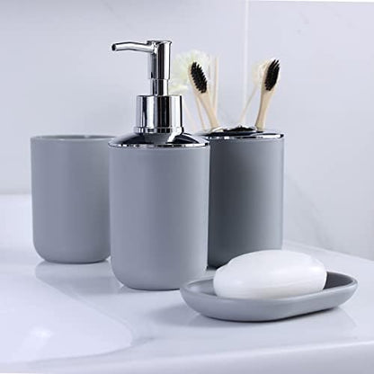 IMAVO Bathroom Accessories Set,Grey Bathroom Set,9 Pieces Bathroom Accessory Set,Tray,Qtip Holders,Toilet Brush,Trash Can for Bathroom Décor and Home Gifts