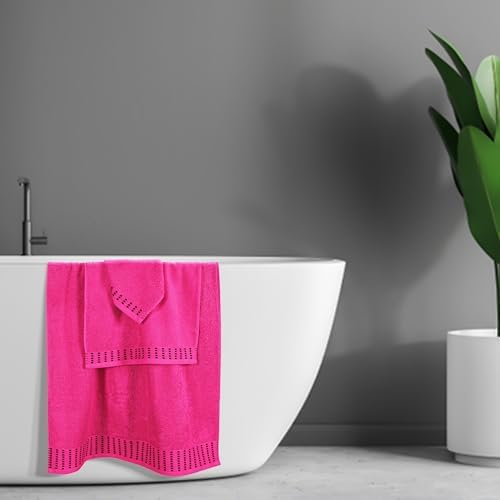 BELIZZI HOME Ultra Soft 3 Pack Cotton Towel Set, Contains a Bath Towels 28x55 inch, a Hand Towels 16x24 inch & a Wash Cloths 12x12 inch, Ideal Everyday use, Compact & Lightweight - Hot Pink
