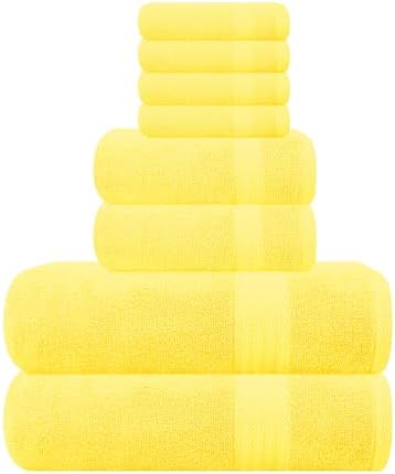 GLAMBURG Ultra Soft 8-Piece Towel Set - 100% Pure Ringspun Cotton, Contains 2 Oversized Bath Towels 27x54, 2 Hand Towels 16x28, 4 Wash Cloths 13x13 - Ideal for Everyday use, Hotel & Spa - Yellow