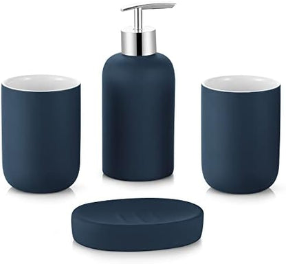 DUFU Blue Bathroom Accessory Set, 4 Pieces, Ceramic
