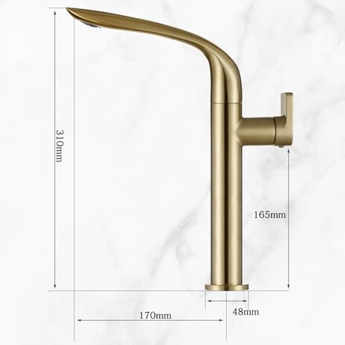High-Arc 360° Rotating Bathroom Faucet, Single Handle Mixer Tap, Hot & Cold Water, Brushed Gold Finish, One Hole Sink Basin Mixer, Kitchen & Bath Use