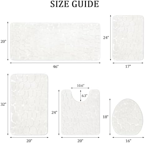 YIHOUSE Bathroom Rugs Mat Set, Memory Foam Bath Mat 5 Piece White