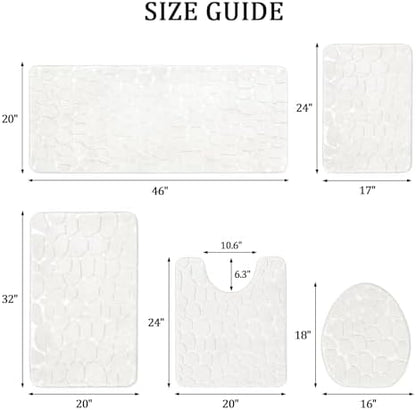 YIHOUSE Bathroom Rugs Mat Set, Memory Foam Bath Mat 5 Piece White