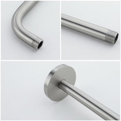 Stainless Steel Shower Head Extension Arm Wall Mounted Rainfall Shower Tube Bathroom Hardwares Accessories 16 Inch Brushed Nickel,SW-RD91018-16BN.