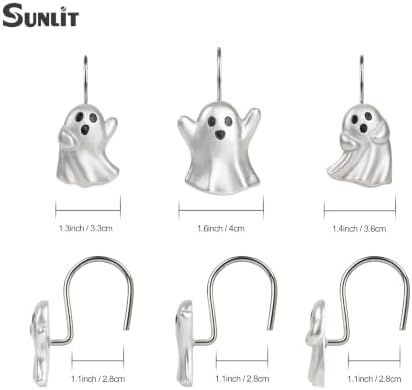 Sunlit Ghost Shower Curtain Hooks, Home Decorative Shower Curtain Rings for Bathroom, Halloween Shower Curtain Hangers Bathroom Accessories, Set of 12, Silver