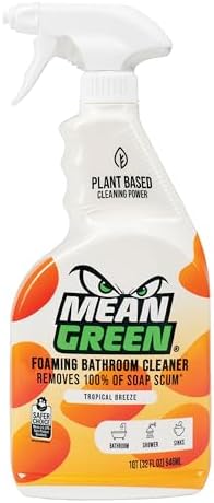 Mean Green Foaming Bathroom Cleaner Spray, Tropical Breeze, 32 oz – Removes 100% of Soap Scum, Shower, Tile, Sink & Bathroom Surfaces