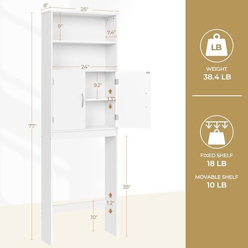 Yaheetech 77'' H Over the Toilet Storage Cabinet, Bathroom Organizer, White
