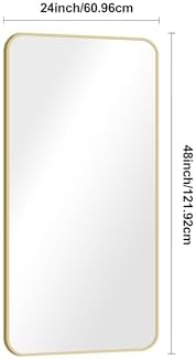 Gold Bathroom Mirror,24x48 inch Wall Mirror for Bathroom Wall Mounted,Round Rectangle Mirror for Bathroom Over Sink,Modern Frame for Home Decor Living Room,Bedroom Entryway,Horizontal/Vertical