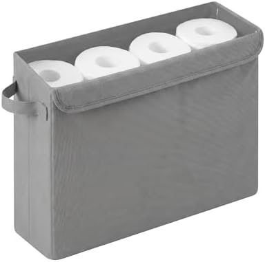 Cupic Cupid Toilet Paper Storage Baskets, Bathroom Toilet Paper Storage with Lid, Holds 12 Regular or 9 Mega Rolls, Slim Toilet Tissue Holder Basket with Clear PVC Lid and Handles, Grey