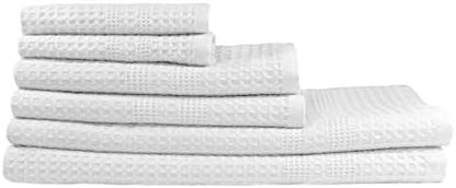 GILDEN TREE Waffle Towel Set Quick Dry Thin | 2 Bath Towels | 2 Hand Towels | 2 Washcloths, Classic Style (White)