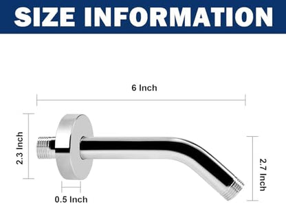 NearMoon Shower Arm with Flange, Made of 304 Stainless Steel Shower Extension Extender Pipe, Wall-Mounted for Fixed Bathroom Showerhead, Never Rust (6 Inch, Chrome Finish)