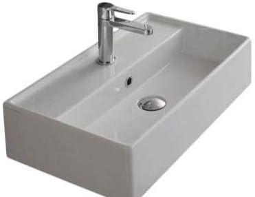 Scarabeo 5002-Three Hole Teorema Rectangular Ceramic Wall Mounted/Vessel Sink, White