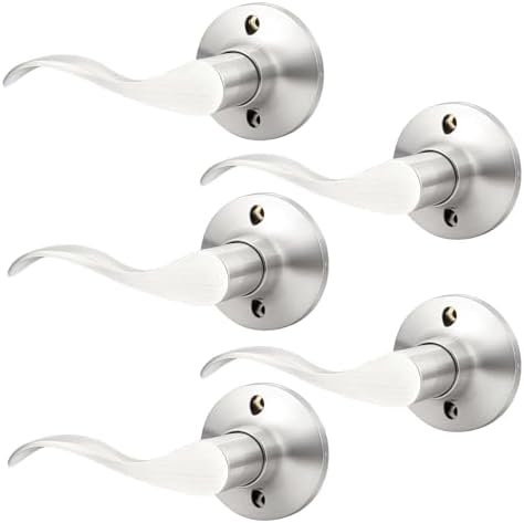 GOBEKOR 5 Pack Single Dummy Lever Door Handle Satin Nickel Wave Left-Handed Door Levers Single Side Non-Turning Door Handle for Pantry