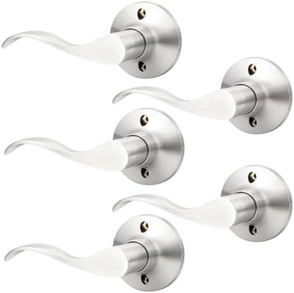 GOBEKOR 5 Pack Single Dummy Lever Door Handle Satin Nickel Wave Left-Handed Door Levers Single Side Non-Turning Door Handle for Pantry