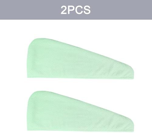 MaopaoBeauty 2 Pack Microfiber Hair Towel Wrap for Women, Super Absorbent Quick Dry Hair Turban for All Hair Style, Large Hair Drying Towel with Button, Green