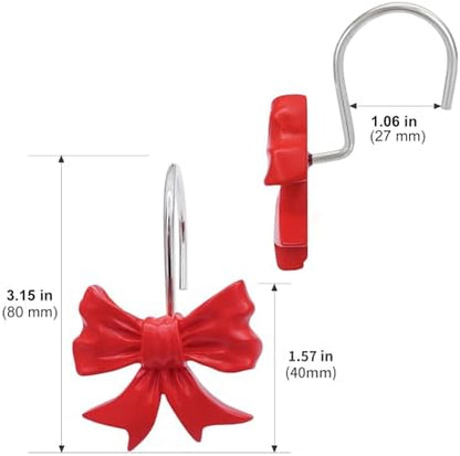 CHICTIE Decorative Shower Curtain Hooks, Bow Knot Shower Curtain Rings Hooks for Bathroom Baby Kids Room Rustproof Shower Hooks (Red)