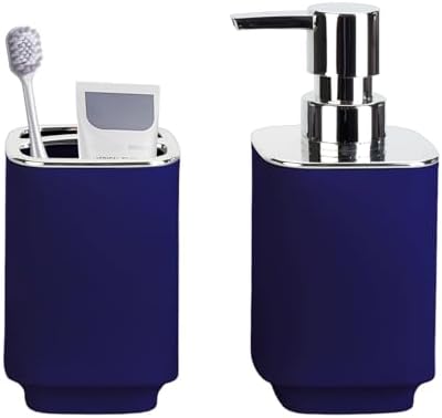 Navy Blue Bathroom Accessories, Soap Dispenser and Toothbrush Holder Set