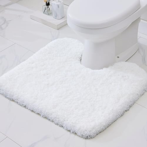 Disolla Toilet Mat 22x24 White - Non Slip Fluffy U-Shaped Contour Rug, Ultra-Soft Plush Toilet Floor Mat, Absorbent & Machine Washable