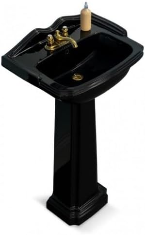 Renovators Supply Manufacturing Cloakroom Space Saving 19" W x 34" H x 15" Proj. Small Bathroom Black Pedestal Sink, Vitreous China, with Overflow, Compatible with 4 in. Centerset Faucets