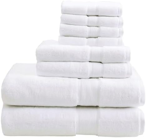 Madison Park 800GSM 100% Cotton Bathroom Bath Towel Set of 8, White
