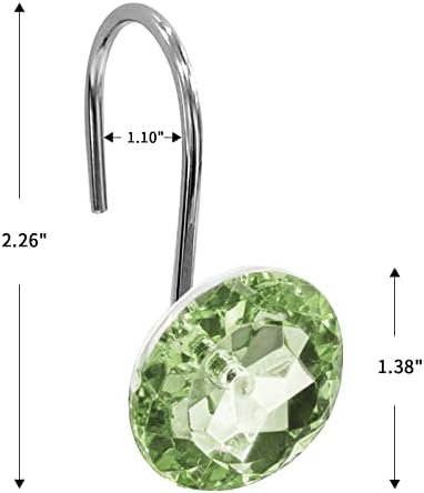 Crystal Diamond Round Shower Curtain Hooks Rings for Bathroom,Sage,12PCS