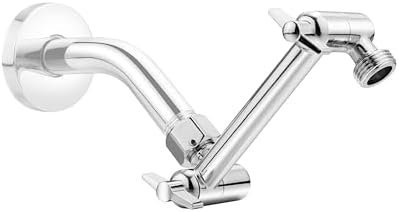 5 Inch Adjustable Shower Head Extension Arm, With Locking Set Screw, Singing Rain 304 Stainless Steel Chrome Angle Height Adjustable, Easy Install, G1/2 Universal Connector Compatible (Chrome Finish)