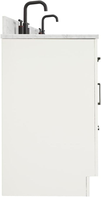 ARIEL Hepburn 60-inch Bathroom Vanity with Sink,Solid Wood, 0.75-inch Italian Carrara Marble Countertop & Backsplash, Double Oval Porcelain Sink, 4 Soft Closing Doors, 6 Dovetail Drawers, White