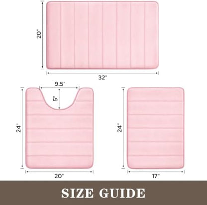 BYSURE Pink Memory Foam Bathroom Rug Set 17"x24"+20"x32"+U20 x24