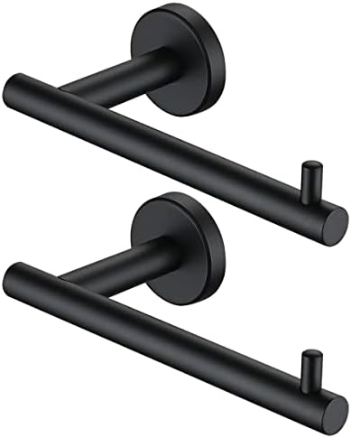 JQK Black Toilet Paper Holder, 5 Inch 304 Stainless Steel Thick 0.8mm Tissue Paper Dispenser, Matte Black Wall Mount 2 Pack, TPH100-PB-P2