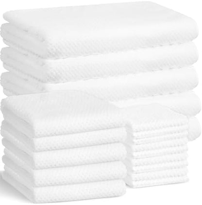 Mixweer 20 Pcs Bath Towel and Washcloths Set for Bathroom, White
