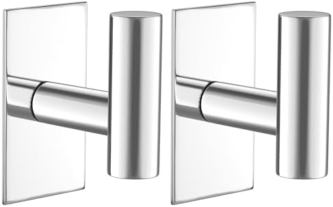 VAEHOLD Wall Towel Hooks, Heavy Duty Sticky Holder Waterproof Towel Hooks for Hanging Coat, Clothes, Closet Hook Wall Mount for Kitchen (Chrome, 2 Pack)