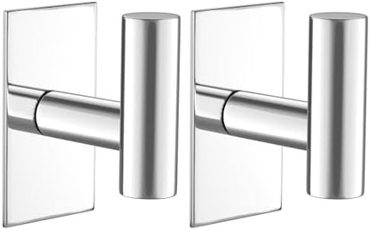VAEHOLD Wall Towel Hooks, Heavy Duty Sticky Holder Waterproof Towel Hooks for Hanging Coat, Clothes, Closet Hook Wall Mount for Kitchen (Chrome, 2 Pack)