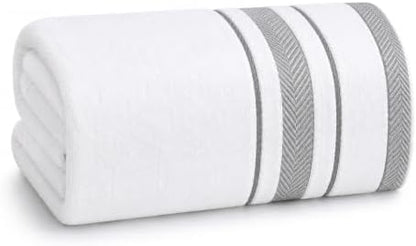 Bath Sheet Towel for Bathroom – Luxury 1-Piece Cotton Towels (70''x35''), Soft Absorbent & Quick Dry, 600 GSM Bath Towels for Bathroom, Hotel Spa Quality (White/Grey, 1-Bath Sheet)