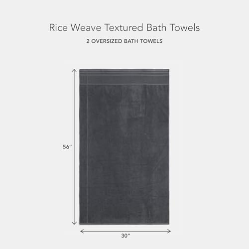 Texere 100% Organic Cotton Rice Weave Jacquard 700 GSM Luxury Bath Towel Sets - Ultra Soft and Absorbent Hotel and Spa Quality (Rice Weave, Charcoal, 2 Bath Towels)