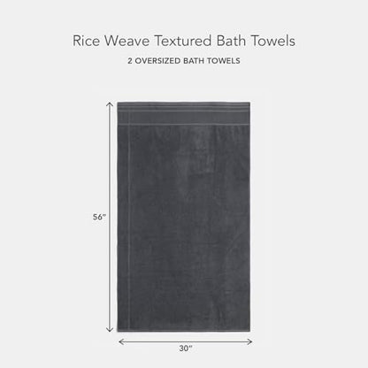 Texere 100% Organic Cotton Rice Weave Jacquard 700 GSM Luxury Bath Towel Sets - Ultra Soft and Absorbent Hotel and Spa Quality (Rice Weave, Charcoal, 2 Bath Towels)